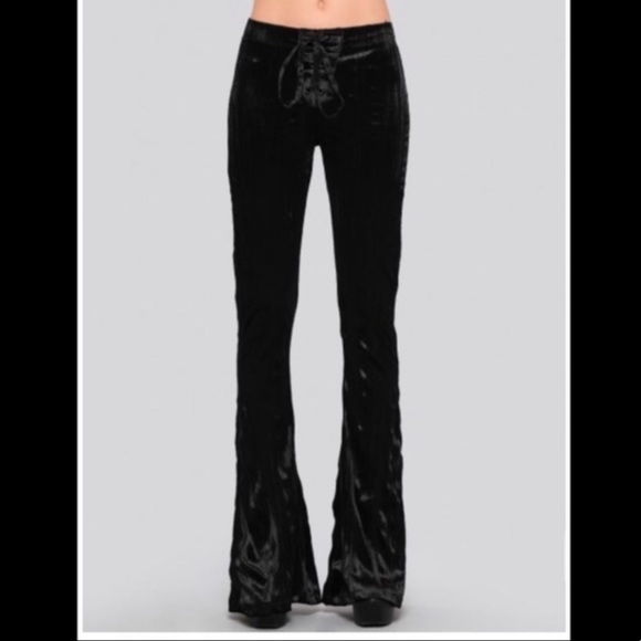 Lip Service Blacklist high rise black velvet flares with tie up front - Picture 1 of 5